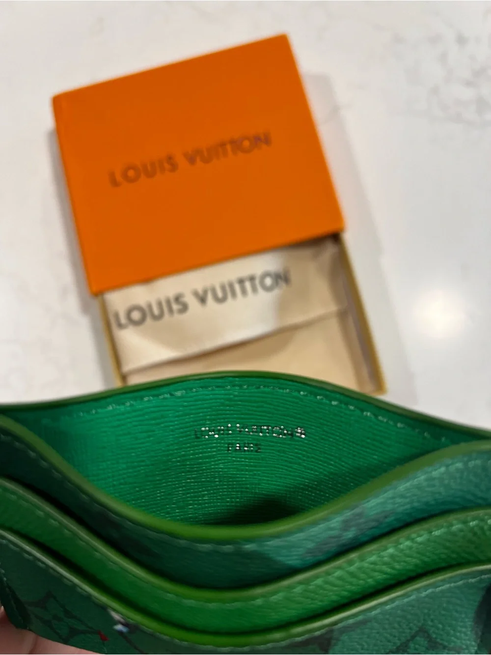 Louis Vuitton Green Monogram Card Slot Holder with Orange Box